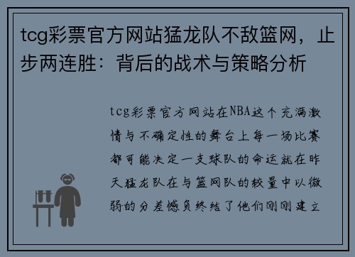 tcg彩票官方网站猛龙队不敌篮网，止步两连胜：背后的战术与策略分析